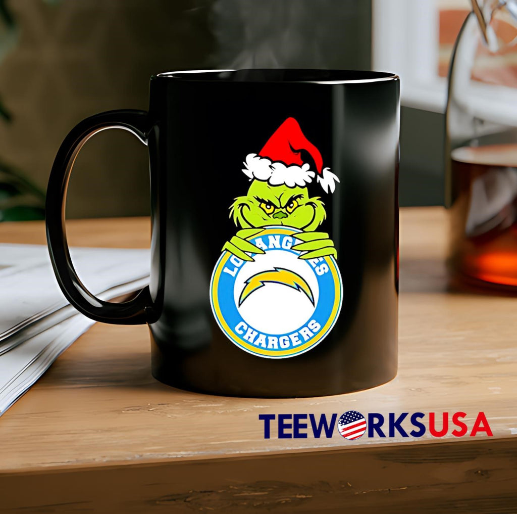 Grinch Wearing a Christmas hat holding symbol Los - Adult & Kids T-Shirts, Sweatshirts & Hoodies apparel design preview 2