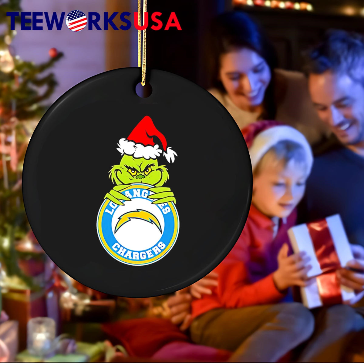 Grinch Wearing a Christmas hat holding symbol Los - Adult & Kids T-Shirts, Sweatshirts & Hoodies apparel design preview 4