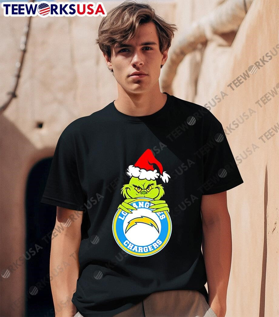 Grinch Wearing a Christmas hat holding symbol Los - Adult & Kids T-Shirts, Sweatshirts & Hoodies apparel design preview 1