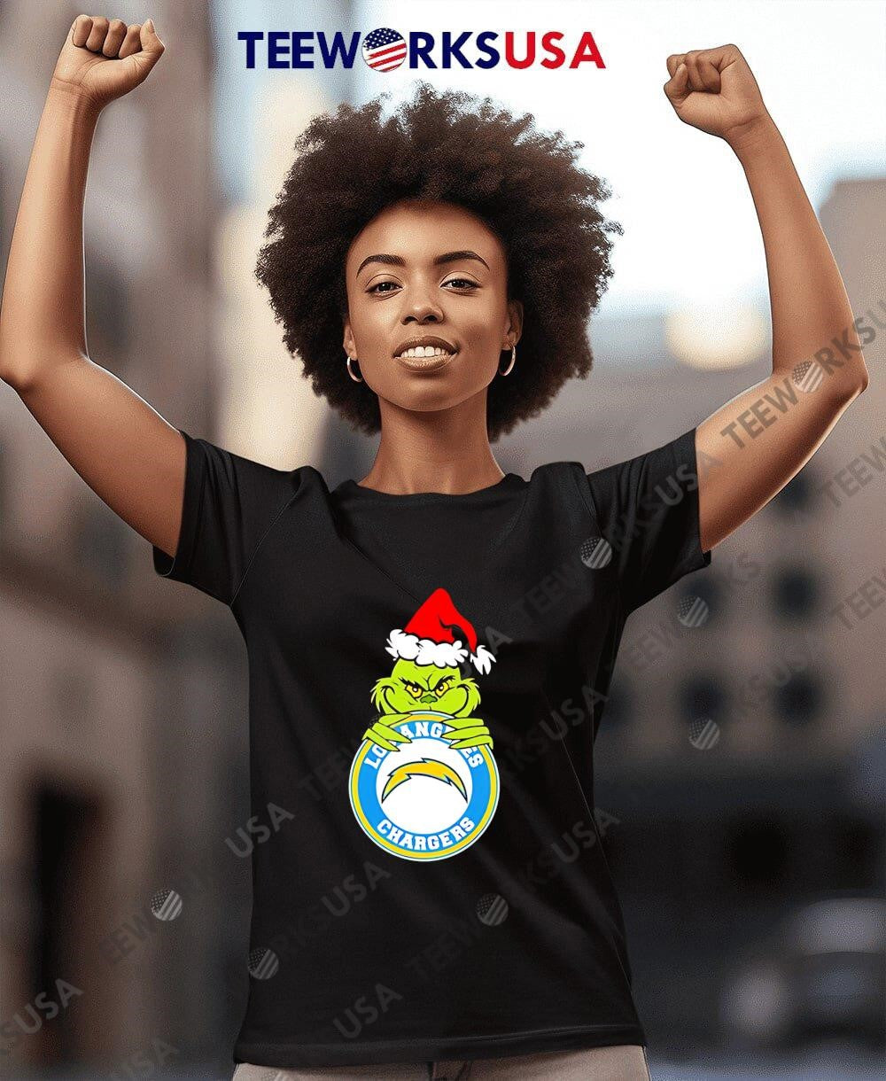 Grinch Wearing a Christmas hat holding symbol Los - Adult & Kids T-Shirts, Sweatshirts & Hoodies apparel design preview 7