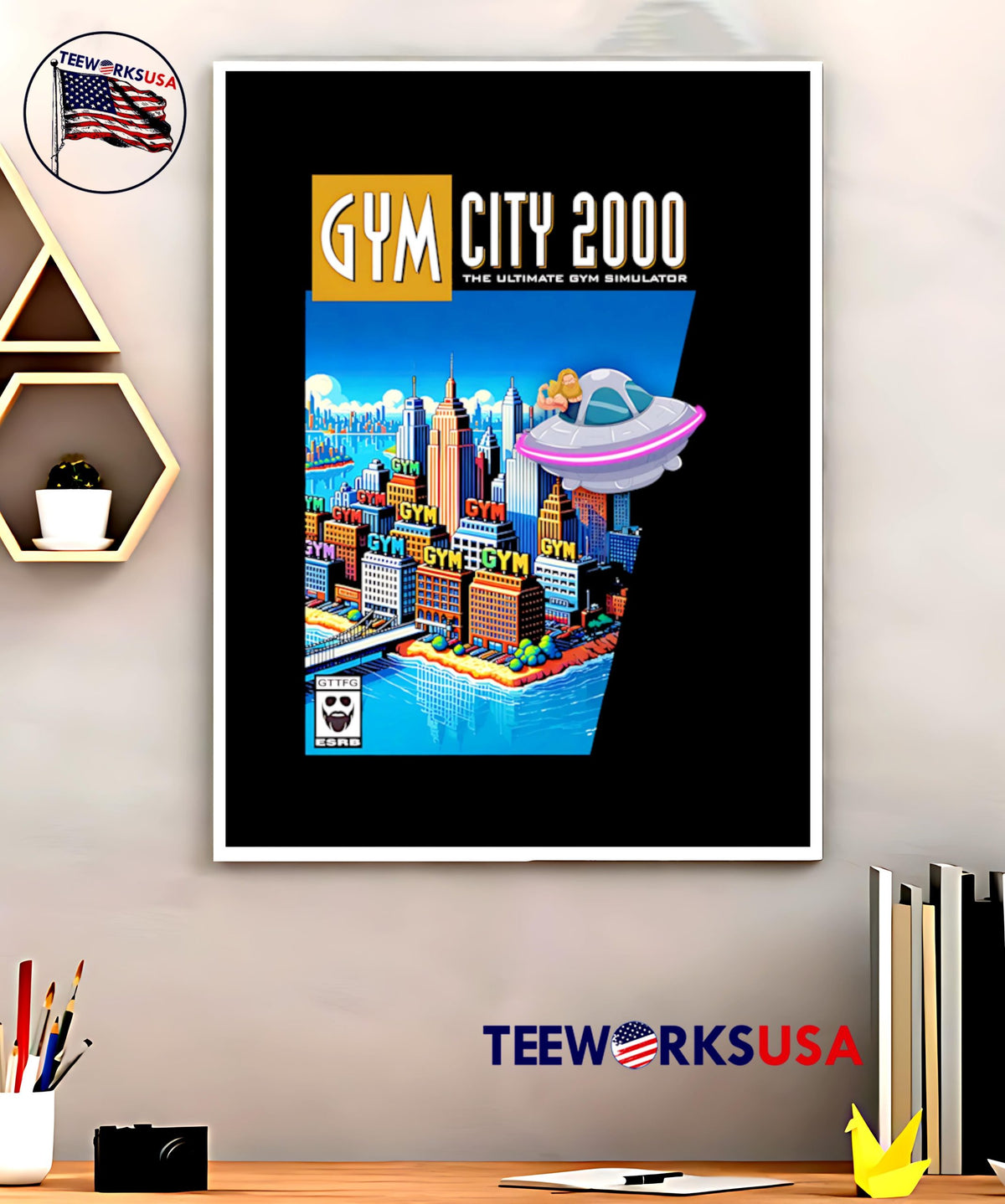 Gym City 2000 The Ultimate Simulator - Adult & Kids T-Shirts, Sweatshirts & Hoodies apparel design preview 5