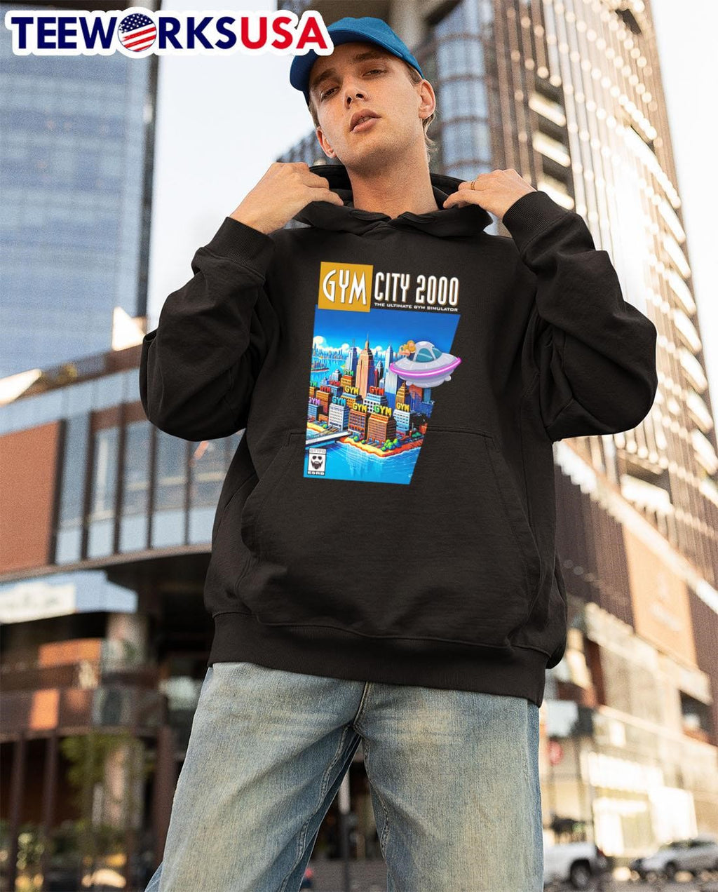 Gym City 2000 The Ultimate Simulator - Adult & Kids T-Shirts, Sweatshirts & Hoodies apparel design preview 3