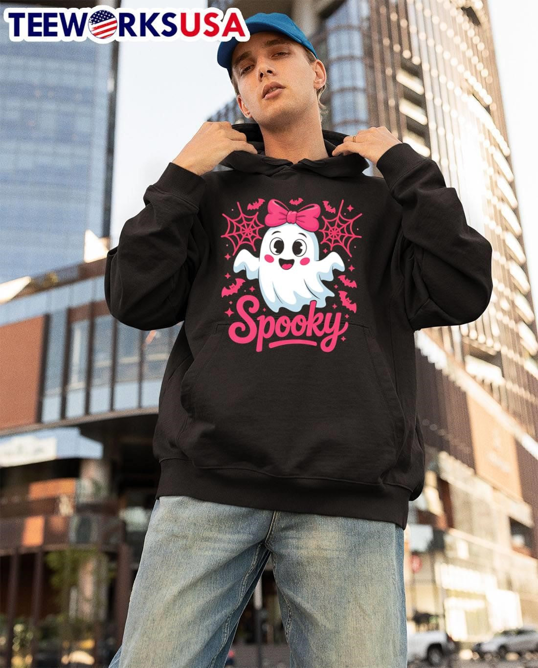 Halloween spooky ghost cute - Adult & Kids T-Shirts, Sweatshirts & Hoodies apparel design preview 3