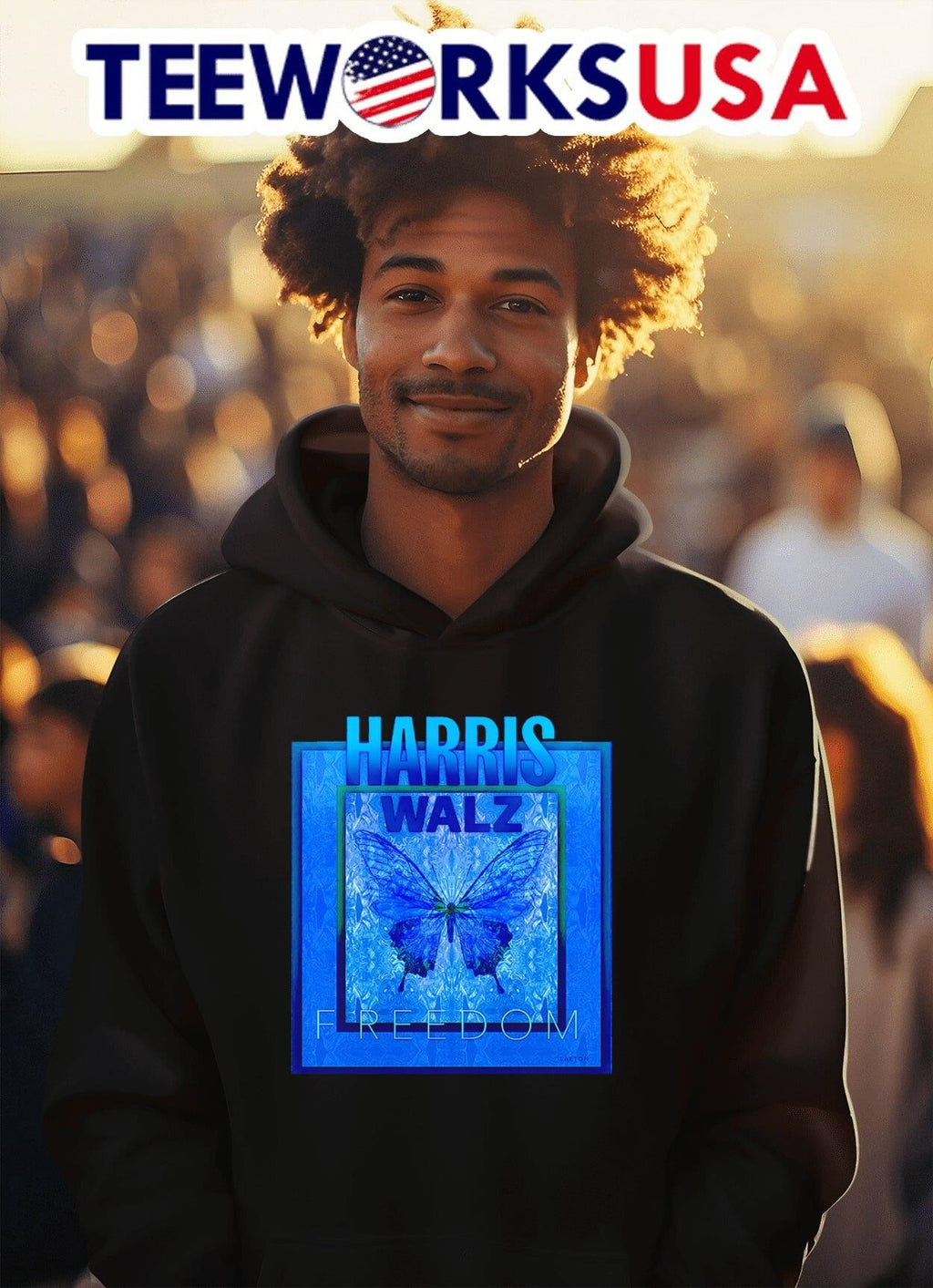 Harris Walz freedom blue butterfly - Adult & Kids T-Shirts, Sweatshirts & Hoodies apparel design preview 2