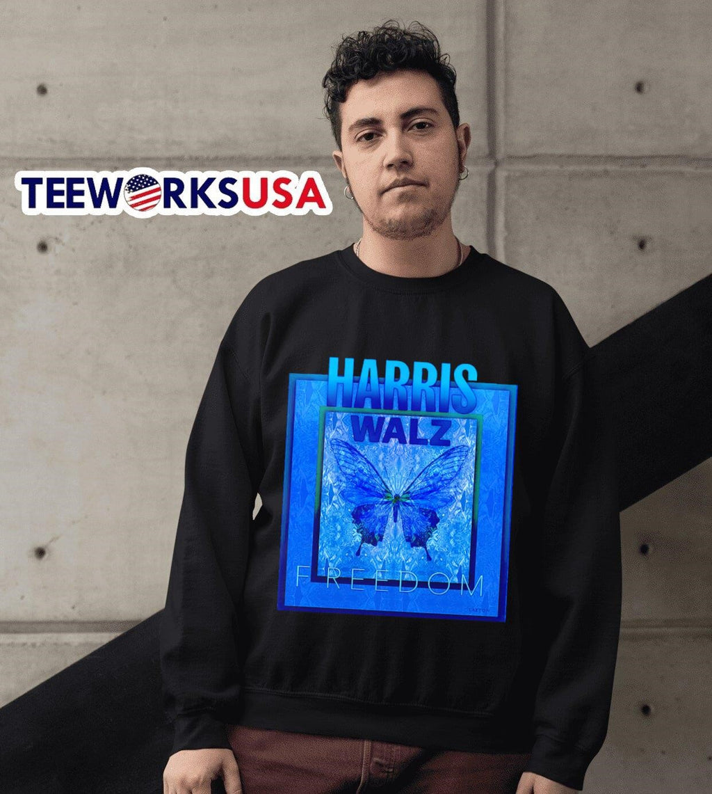 Harris Walz freedom blue butterfly - Adult & Kids T-Shirts, Sweatshirts & Hoodies apparel design preview 3