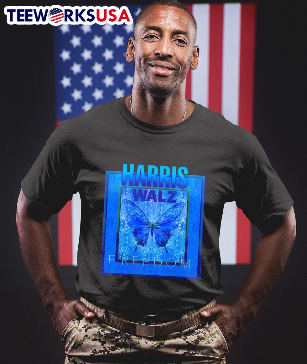 Harris Walz freedom blue butterfly - Adult & Kids T-Shirts, Sweatshirts & Hoodies apparel design preview 1