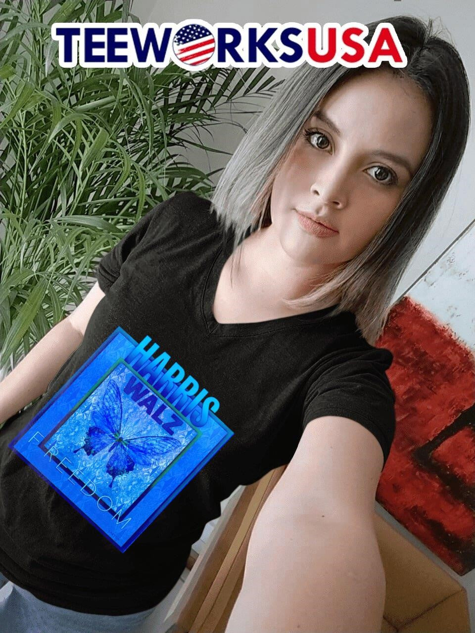 Harris Walz freedom blue butterfly - Adult & Kids T-Shirts, Sweatshirts & Hoodies apparel design preview 4