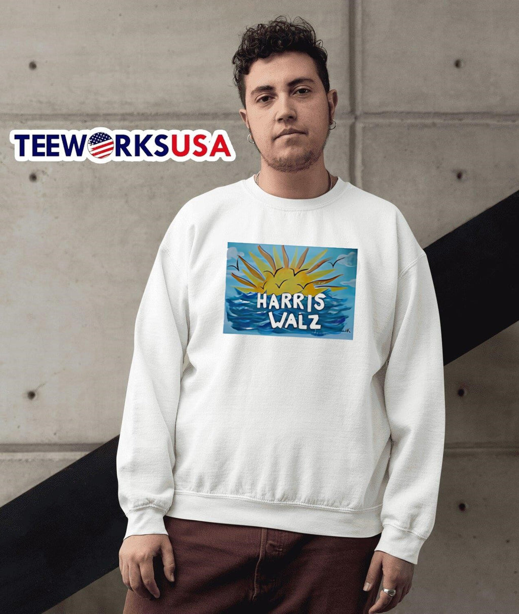 Harris walz blue wave and sun - Adult & Kids T-Shirts, Sweatshirts & Hoodies apparel design preview 3