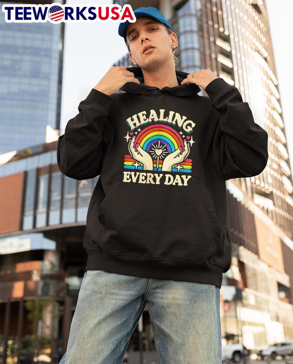 Healing Every Day rainbow vintage - Adult & Kids T-Shirts, Sweatshirts & Hoodies apparel design preview 3