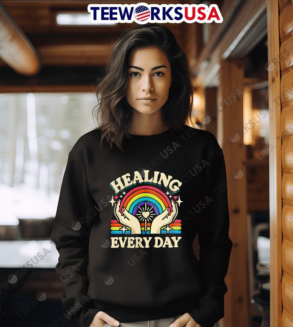Healing Every Day rainbow vintage - Adult & Kids T-Shirts, Sweatshirts & Hoodies apparel design preview 6