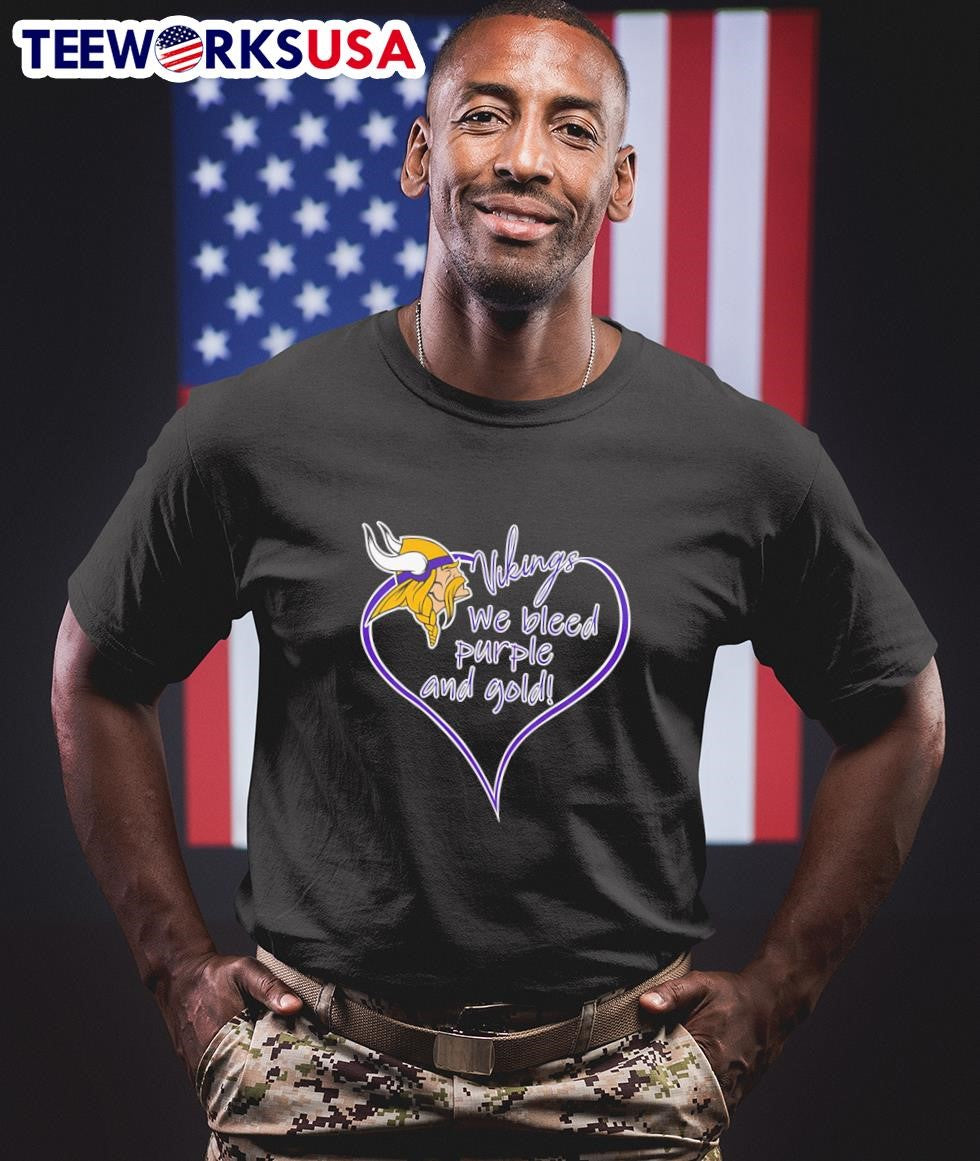 Heart Minnesota Vikings we bleed purple and gold - Adult & Kids T-Shirts, Sweatshirts & Hoodies apparel design preview 1