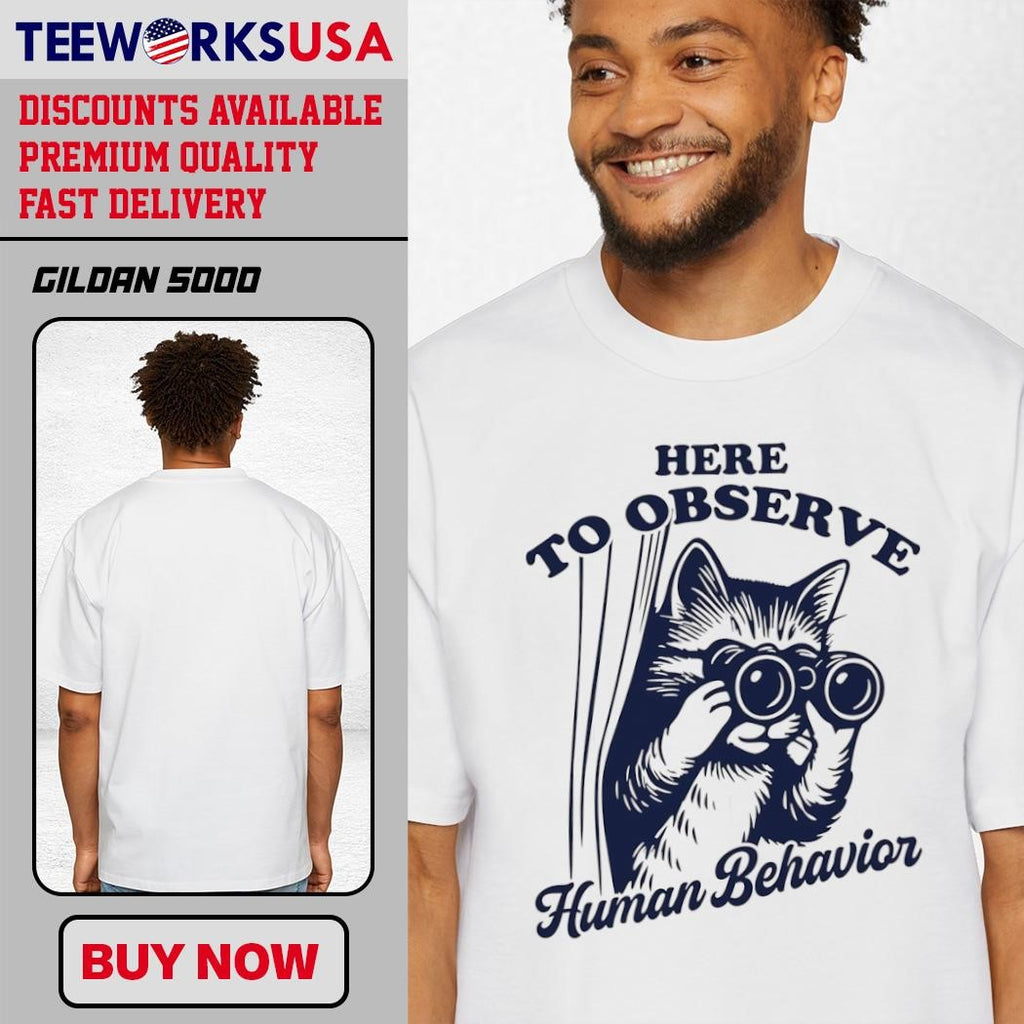 Here To Observe Human Behavior Cat - Adult & Kids T-Shirts, Sweatshirts & Hoodies apparel design preview 1