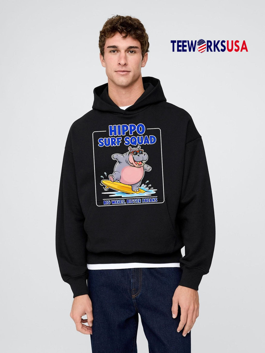 Hippo Surf Squad Big Waves Bigger Breaks - Adult & Kids T-Shirts, Sweatshirts & Hoodies apparel design preview 2
