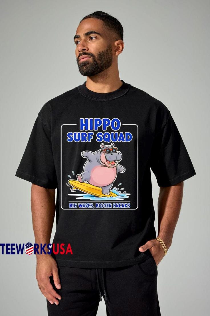 Hippo Surf Squad Big Waves Bigger Breaks - Adult & Kids T-Shirts, Sweatshirts & Hoodies apparel design preview 1