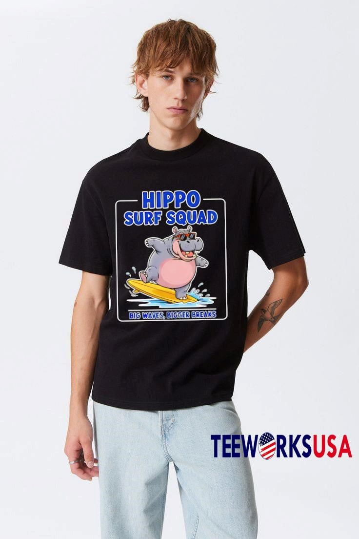 Hippo Surf Squad Big Waves Bigger Breaks - Adult & Kids T-Shirts, Sweatshirts & Hoodies apparel design preview 3