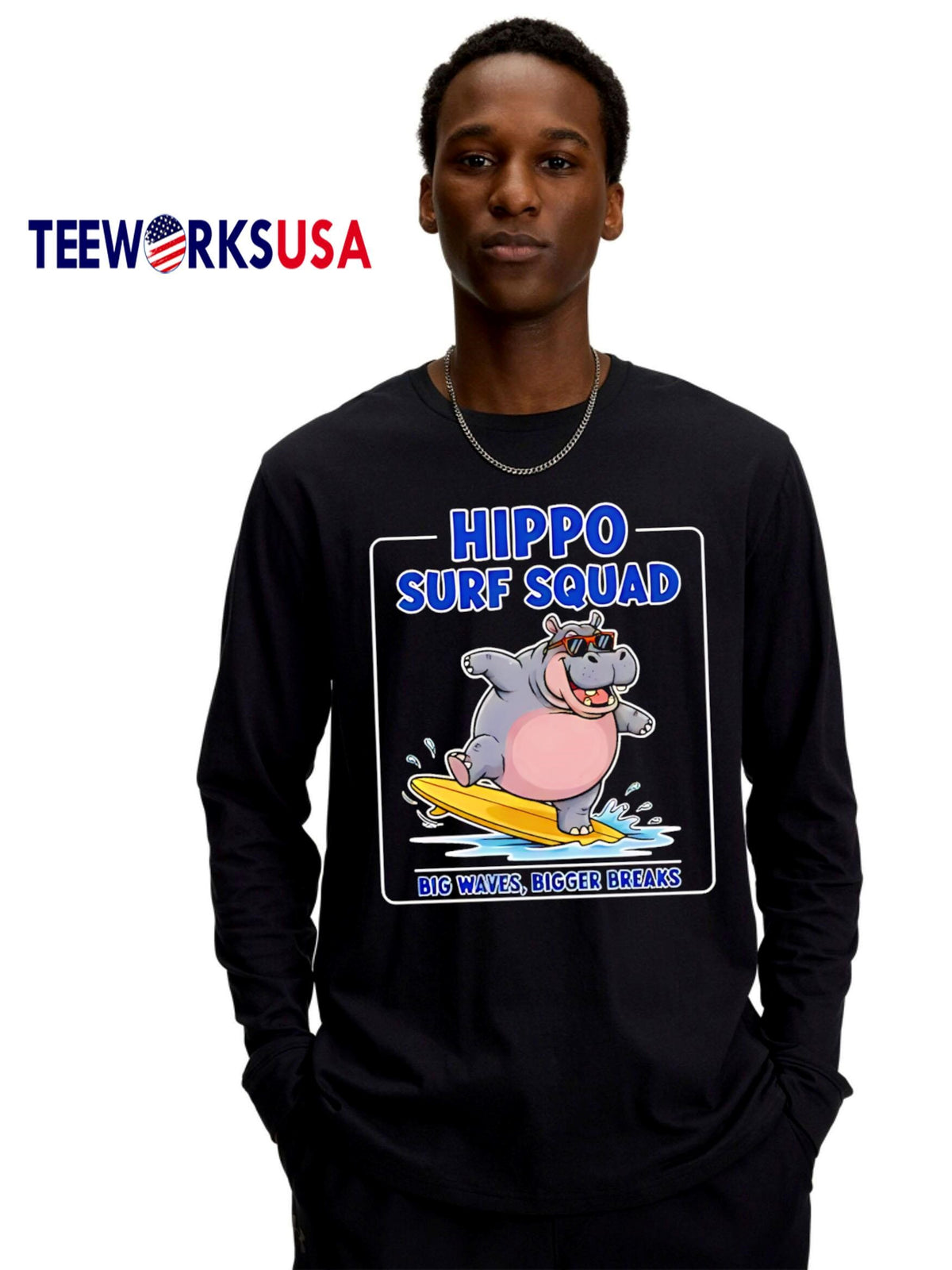 Hippo Surf Squad Big Waves Bigger Breaks - Adult & Kids T-Shirts, Sweatshirts & Hoodies apparel design preview 4