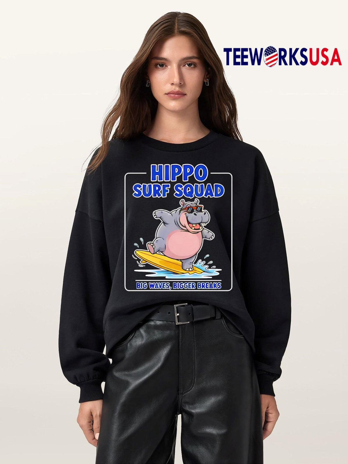 Hippo Surf Squad Big Waves Bigger Breaks - Adult & Kids T-Shirts, Sweatshirts & Hoodies apparel design preview 5