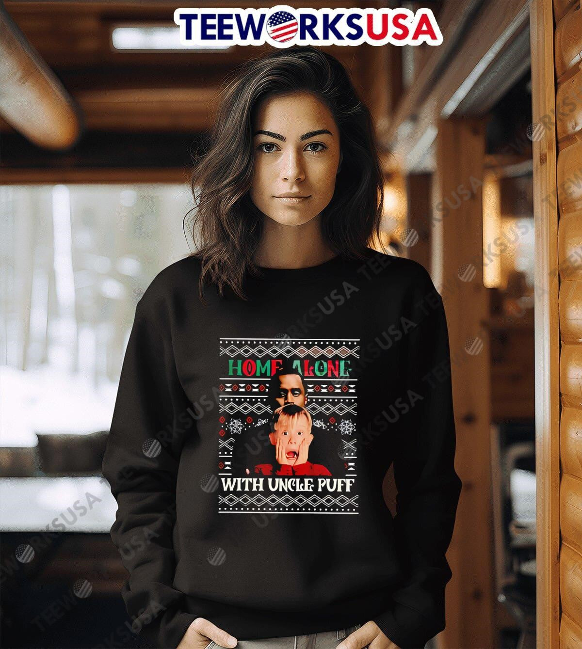 Home Alone With Uncle Puff Ugly Christmas - Adult & Kids T-Shirts, Sweatshirts & Hoodies apparel design preview 3