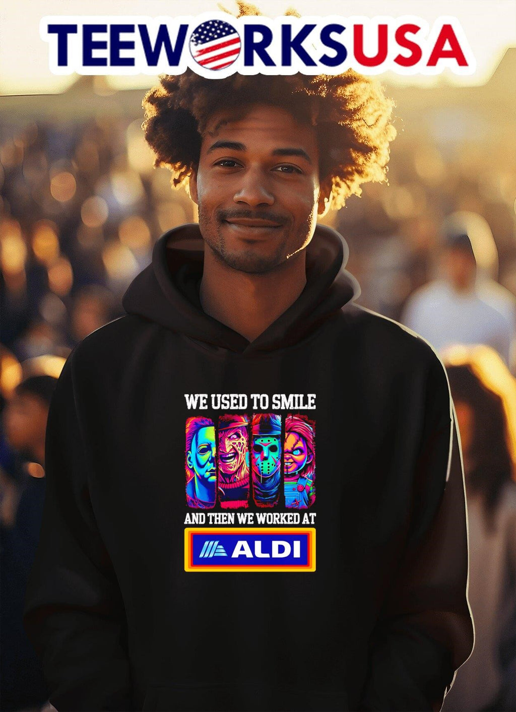 Horror characters we used to smile and then worked at - Adult & Kids T-Shirts, Sweatshirts & Hoodies apparel design preview 2
