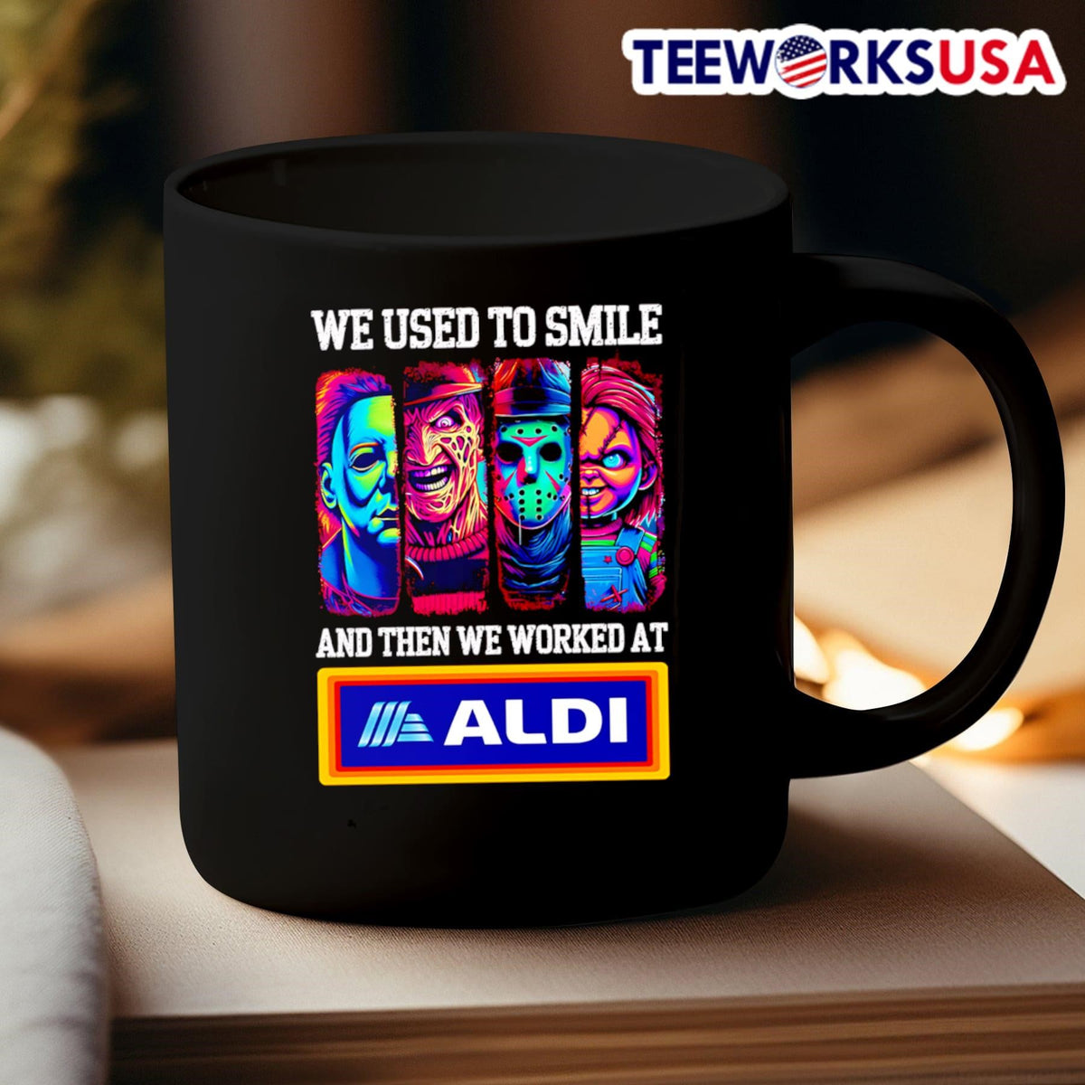 Horror characters we used to smile and then worked at - Adult & Kids T-Shirts, Sweatshirts & Hoodies apparel design preview 3