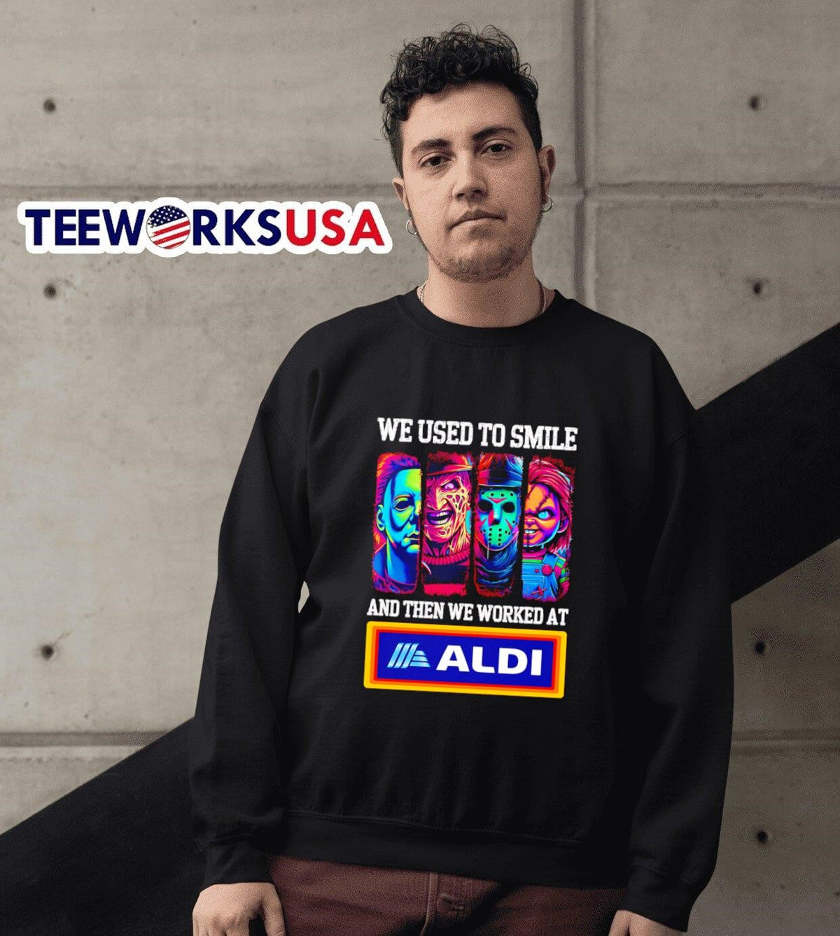 Horror characters we used to smile and then worked at - Adult & Kids T-Shirts, Sweatshirts & Hoodies apparel design preview 6
