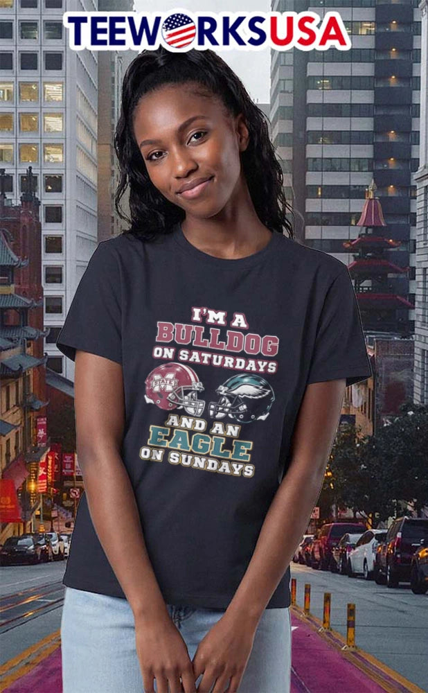 I Am A Bulldog On Saturdays And An Eagle Sundays - Adult & Kids T-Shirts, Sweatshirts & Hoodies apparel design preview 2