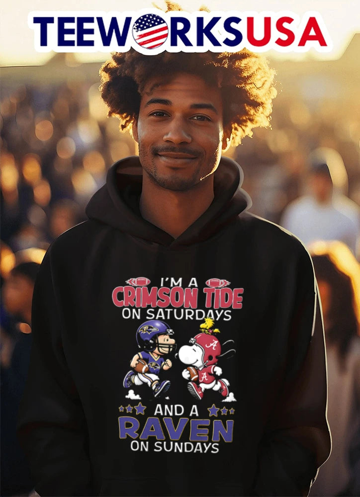 I Am A Crimson Tide On Saturdays And Raven Sundays - Adult & Kids T-Shirts, Sweatshirts & Hoodies apparel design preview 3