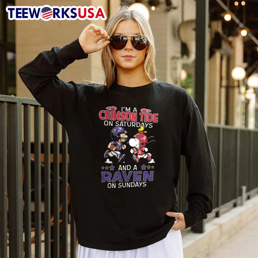 I Am A Crimson Tide On Saturdays And Raven Sundays - Adult & Kids T-Shirts, Sweatshirts & Hoodies apparel design preview 4