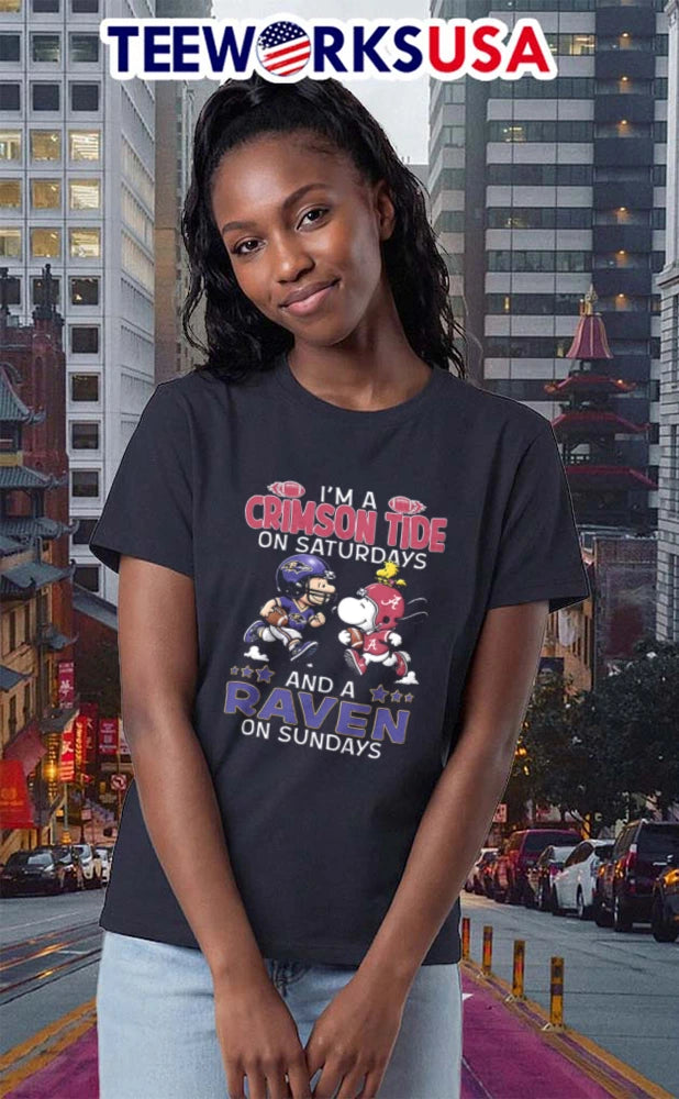 I Am A Crimson Tide On Saturdays And Raven Sundays - Adult & Kids T-Shirts, Sweatshirts & Hoodies apparel design preview 2