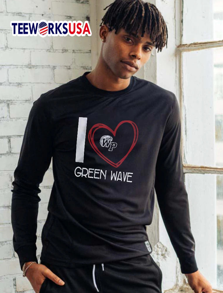 I Green Wave Red Hand Drawn Scribble Heart Outline Wp - Adult & Kids T-Shirts, Sweatshirts & Hoodies apparel design preview 5