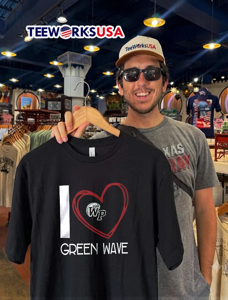 I Green Wave Red Hand Drawn Scribble Heart Outline Wp - Adult & Kids T-Shirts, Sweatshirts & Hoodies apparel design preview 2
