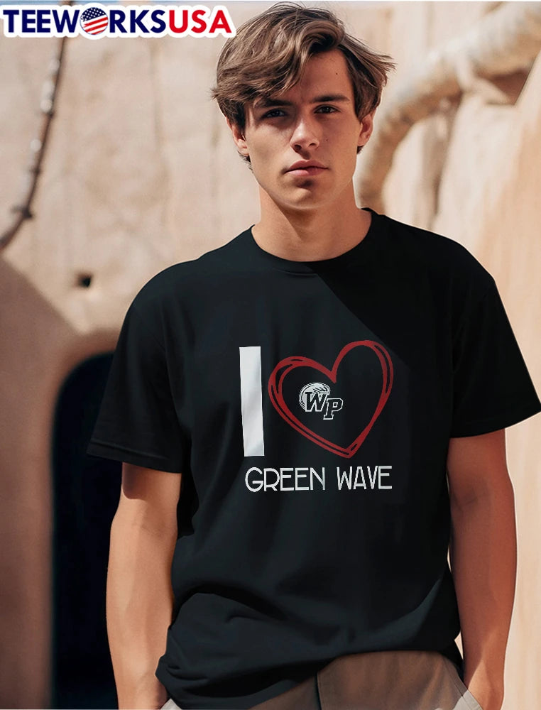 I Green Wave Red Hand Drawn Scribble Heart Outline Wp - Adult & Kids T-Shirts, Sweatshirts & Hoodies apparel design preview 1