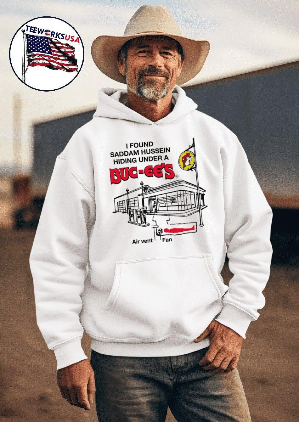 I found Saddam Hussein hiding under a Buc-ee's - Adult & Kids T-Shirts, Sweatshirts & Hoodies apparel design preview 2
