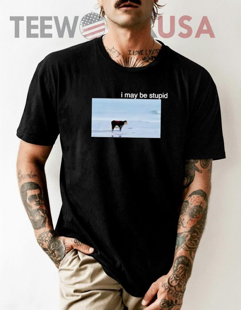I may be stupid Cow on beach meme - Adult & Kids T-Shirts, Sweatshirts & Hoodies apparel design preview 1