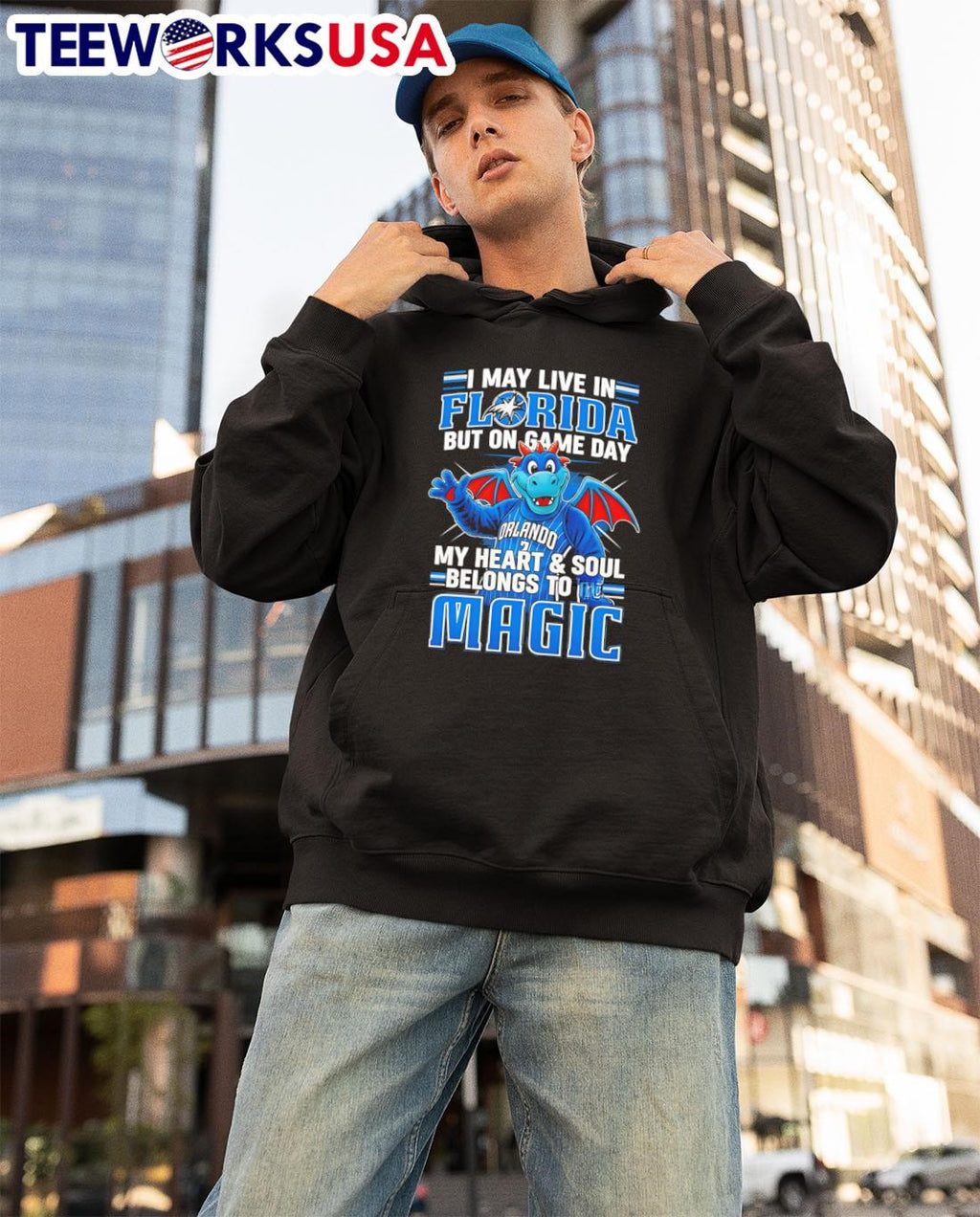 I may live in Florida but on game day my heart and - Adult & Kids T-Shirts, Sweatshirts & Hoodies apparel design preview 3