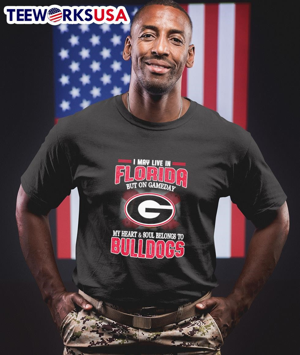 I may live in Florida but on gameday my heart and - Adult & Kids T-Shirts, Sweatshirts & Hoodies apparel design preview 1