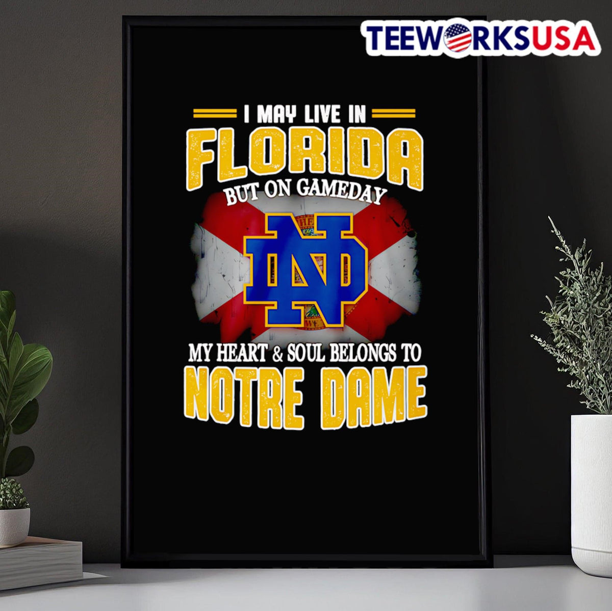 I may live in Florida but on gameday my heart and - Adult & Kids T-Shirts, Sweatshirts & Hoodies apparel design preview 5