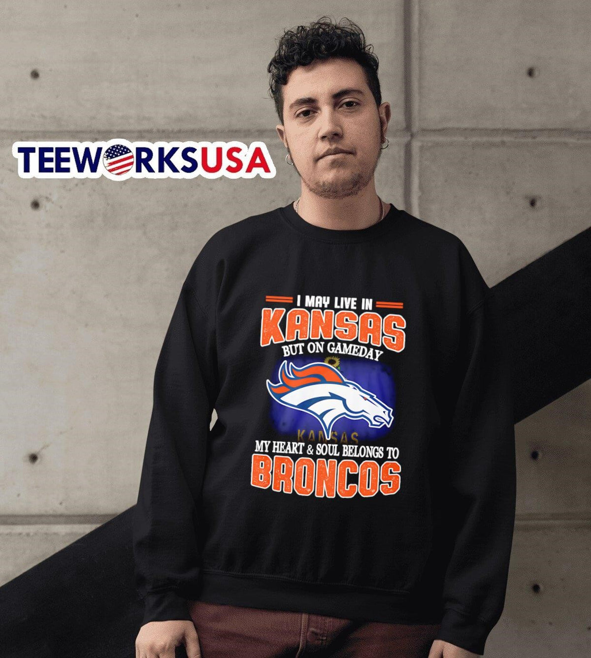 I may live in Kansas but on gameday my heart and soul - Adult & Kids T-Shirts, Sweatshirts & Hoodies apparel design preview 6