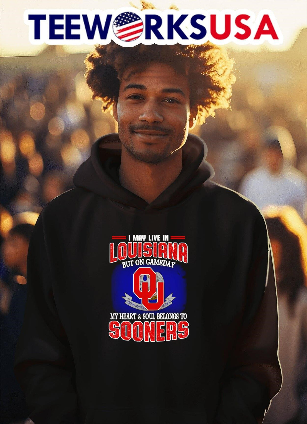 I may live in Louisiana but on gameday my heart and - Adult & Kids T-Shirts, Sweatshirts & Hoodies apparel design preview 2