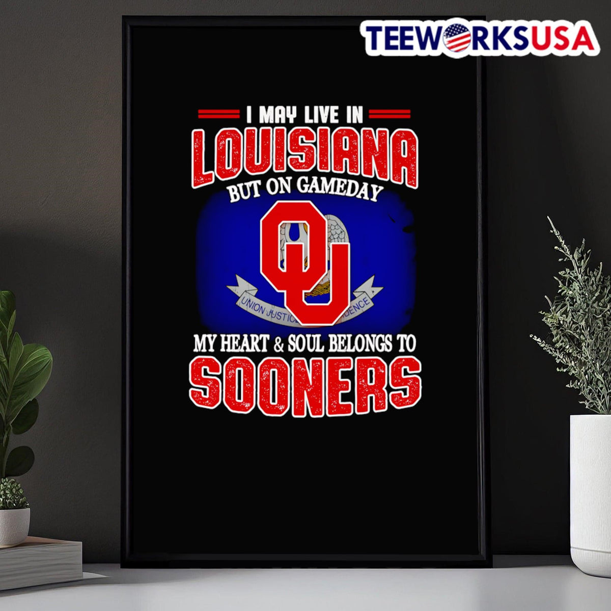 I may live in Louisiana but on gameday my heart and - Adult & Kids T-Shirts, Sweatshirts & Hoodies apparel design preview 5