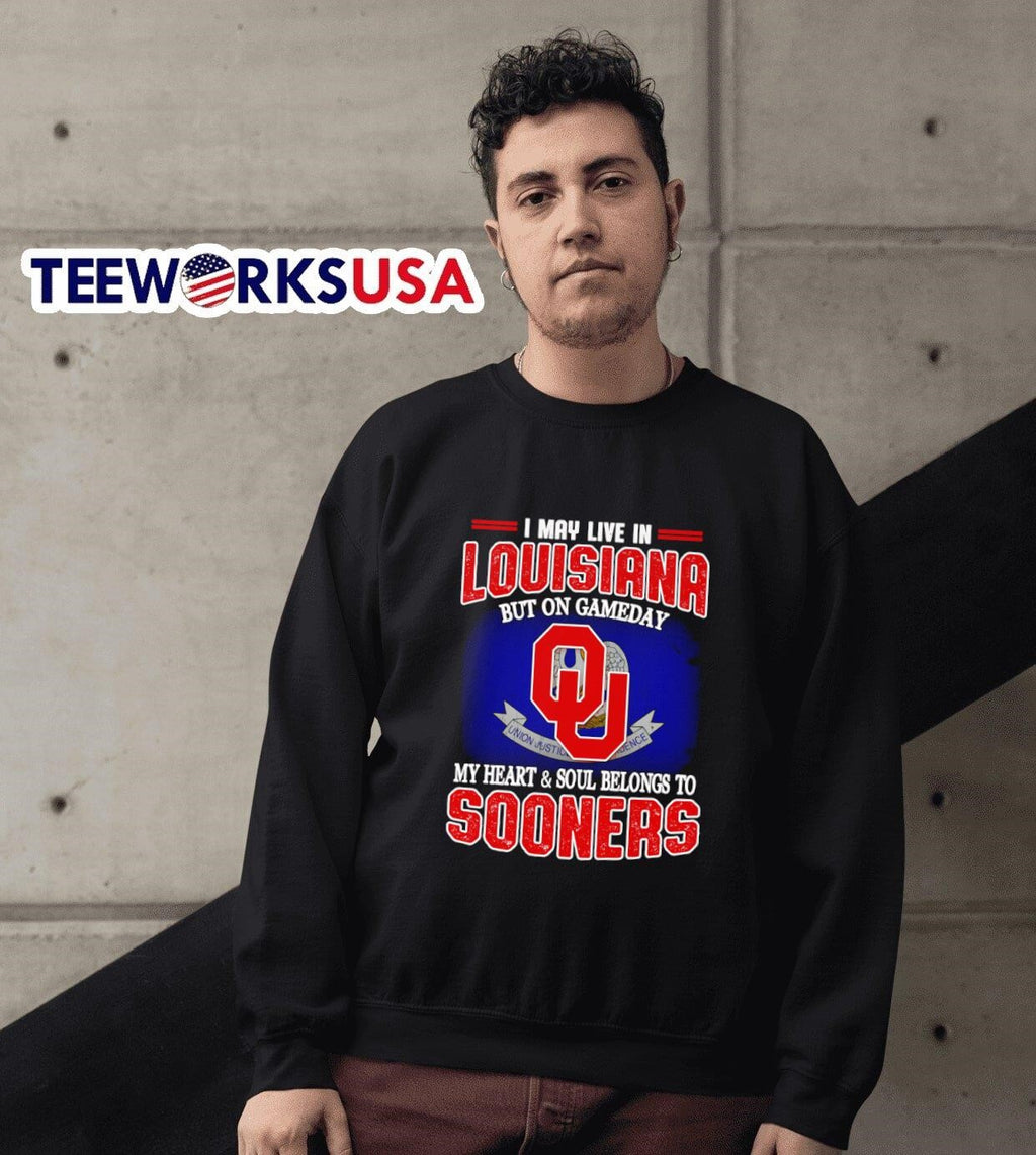 I may live in Louisiana but on gameday my heart and - Adult & Kids T-Shirts, Sweatshirts & Hoodies apparel design preview 6