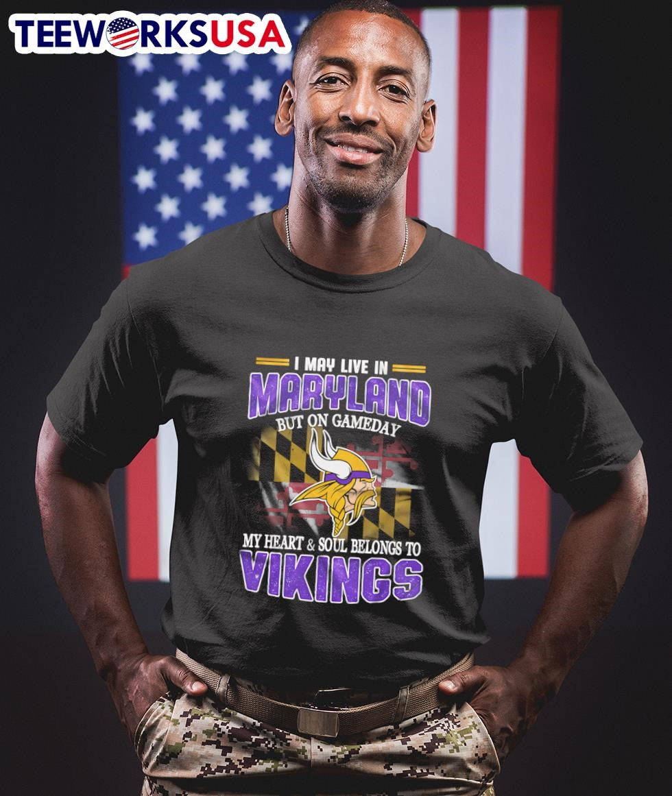I may live in Maryland but on gameday my heart and - Adult & Kids T-Shirts, Sweatshirts & Hoodies apparel design preview 1