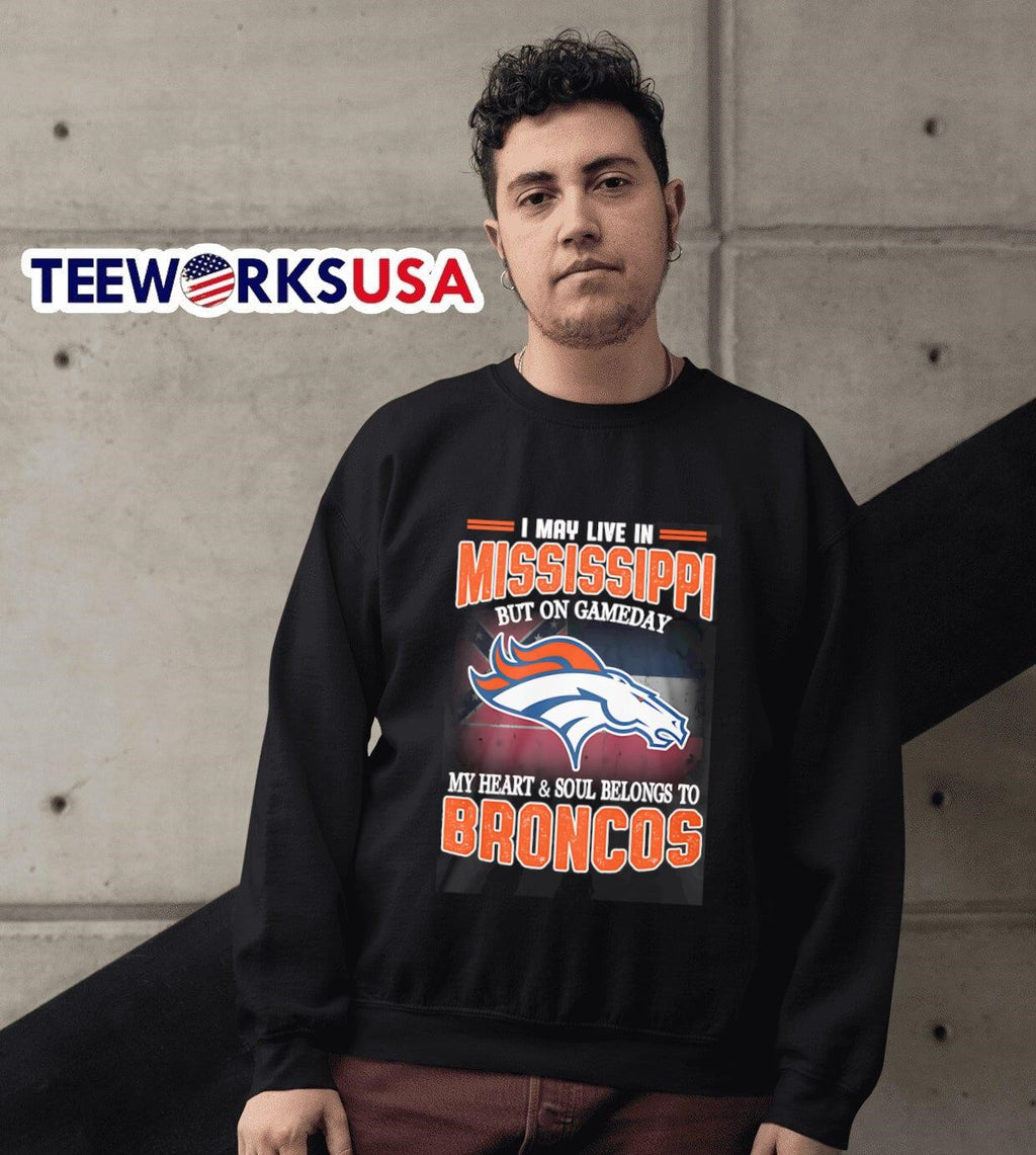 I may live in Mississippi but on gameday my heart and - Adult & Kids T-Shirts, Sweatshirts & Hoodies apparel design preview 6