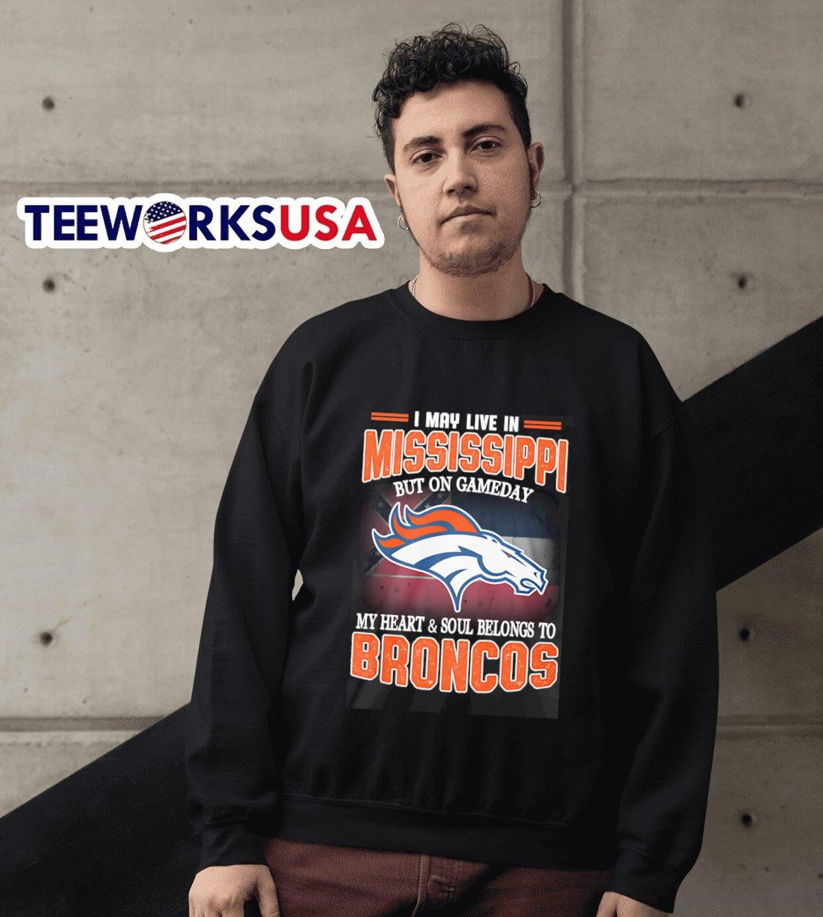 I may live in Mississippi but on gameday my heart and - Adult & Kids T-Shirts, Sweatshirts & Hoodies apparel design preview 6