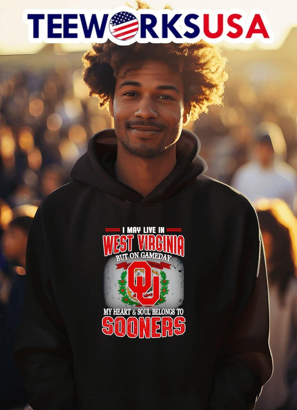 I may live in West Virginia but on gameday my heart - Adult & Kids T-Shirts, Sweatshirts & Hoodies apparel design preview 2