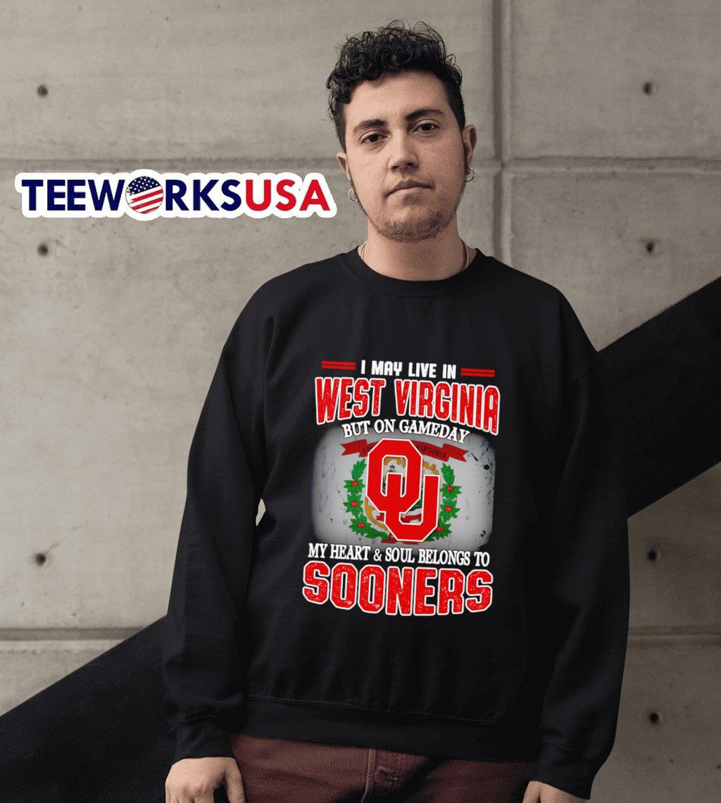 I may live in West Virginia but on gameday my heart - Adult & Kids T-Shirts, Sweatshirts & Hoodies apparel design preview 6