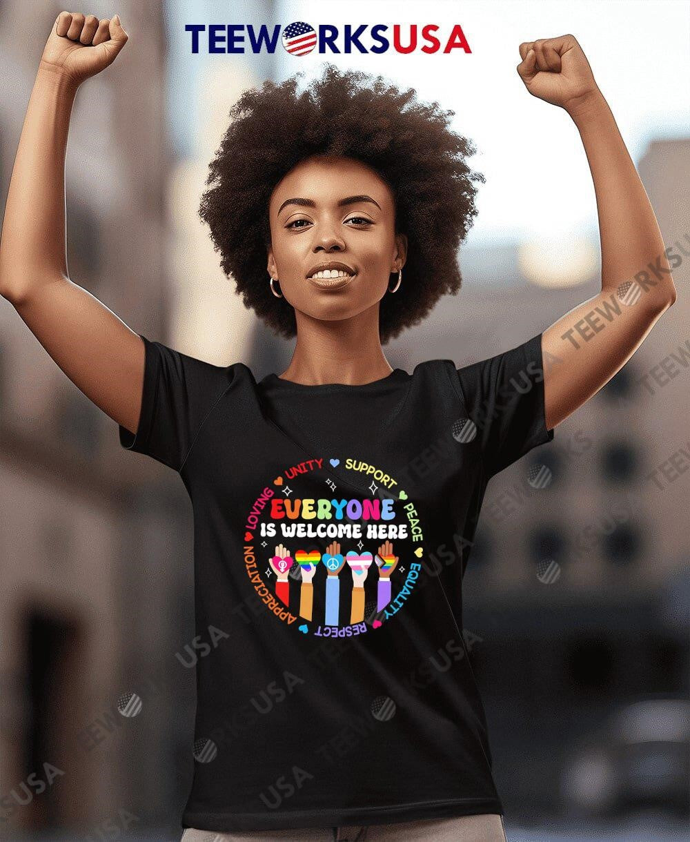 Idaho teacher everyone is welcome here inclusive - Adult & Kids T-Shirts, Sweatshirts & Hoodies apparel design preview 7