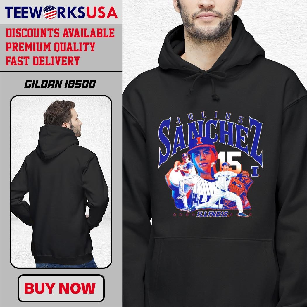 Illinois Fighting Illini baseball Julius Sanchez 15 - Adult & Kids T-Shirts, Sweatshirts & Hoodies apparel design preview 2
