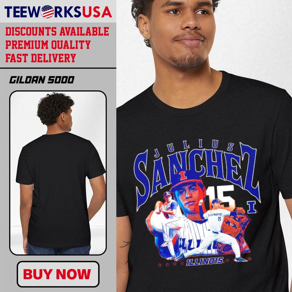 Illinois Fighting Illini baseball Julius Sanchez 15 - Adult & Kids T-Shirts, Sweatshirts & Hoodies apparel design preview 1