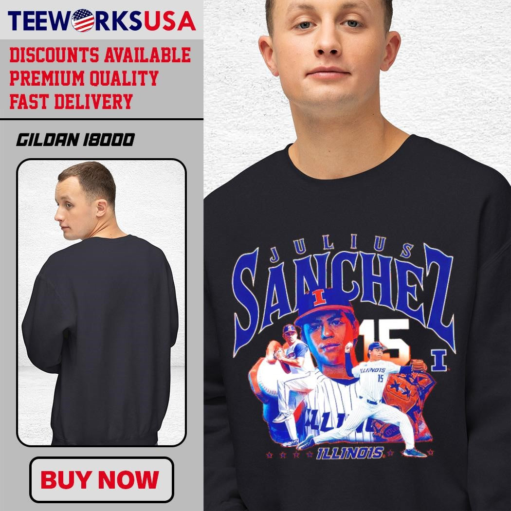 Illinois Fighting Illini baseball Julius Sanchez 15 - Adult & Kids T-Shirts, Sweatshirts & Hoodies apparel design preview 3